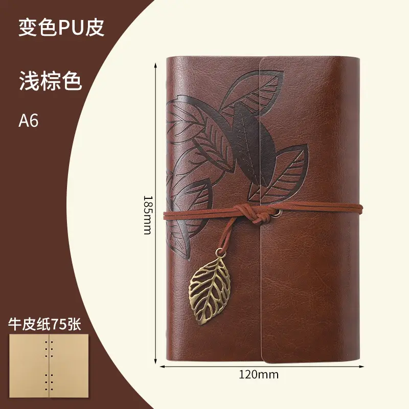 Green Vintage Leaf Notebook A6 A7 Strap - Image 3