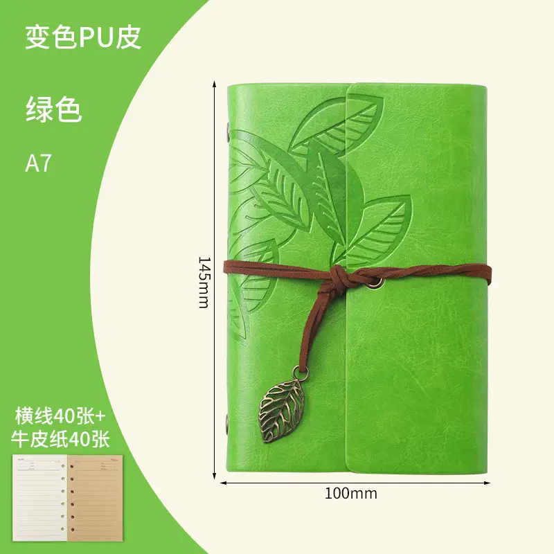 Green Vintage Leaf Notebook A6 A7 Strap - Image 44