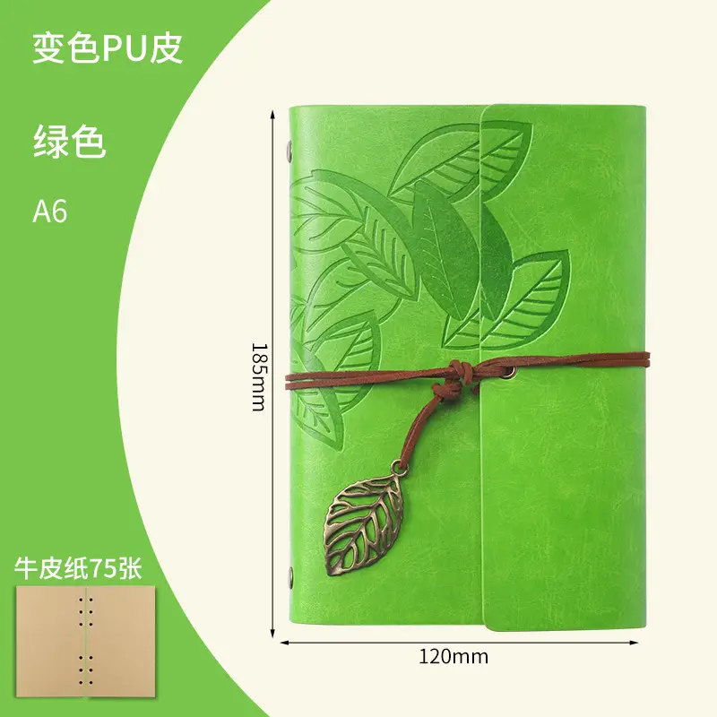 Green Vintage Leaf Notebook A6 A7 Strap - Image 5
