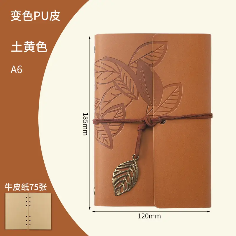 Green Vintage Leaf Notebook A6 A7 Strap - Image 8