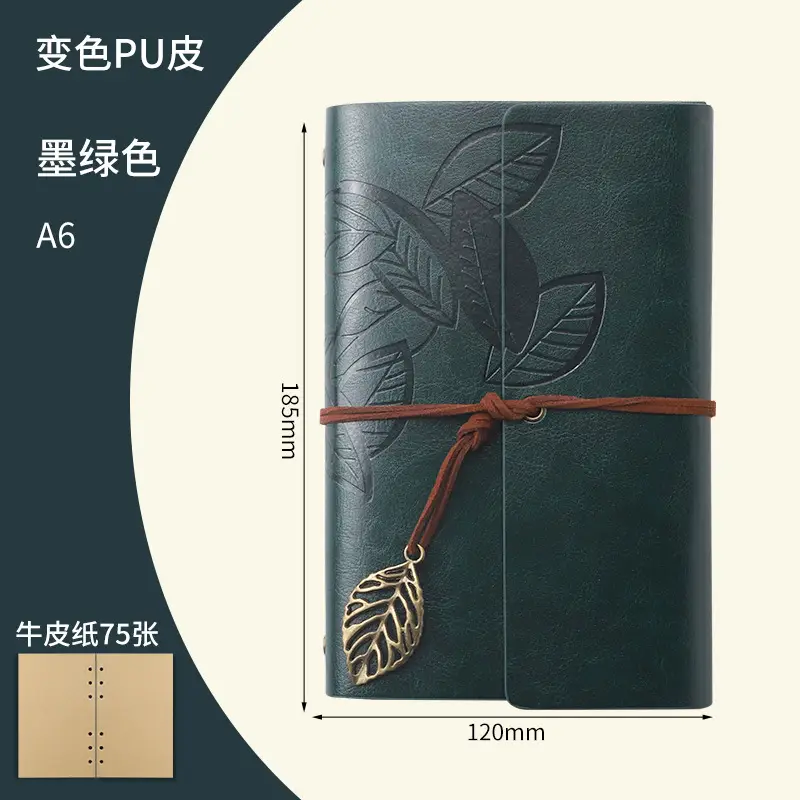 Green Vintage Leaf Notebook A6 A7 Strap - Image 9