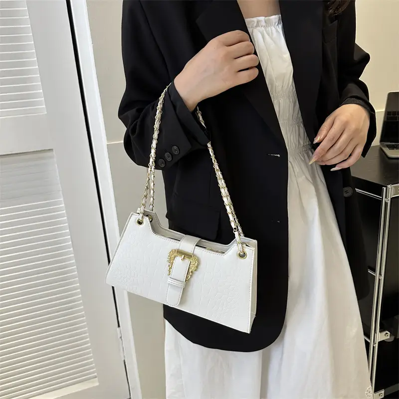 Black Crocodile Leather Shoulder Bag for Women - Image 9