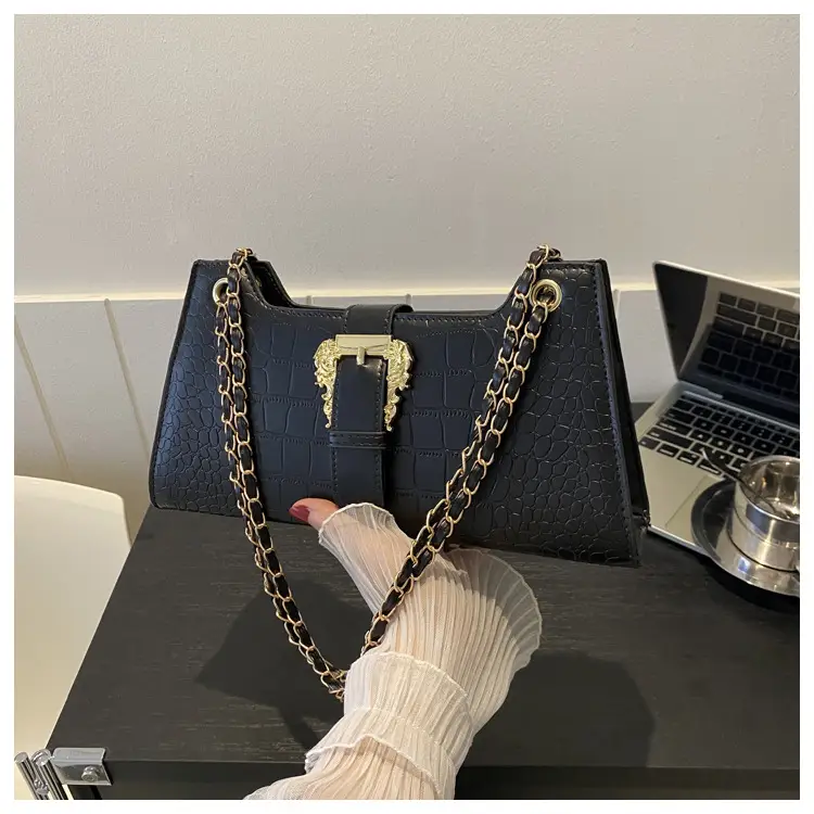 Black Crocodile Leather Shoulder Bag for Women — feature 13