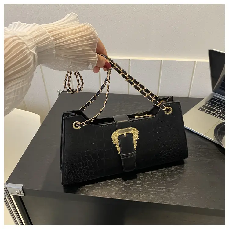 Black Crocodile Leather Shoulder Bag for Women — feature 14