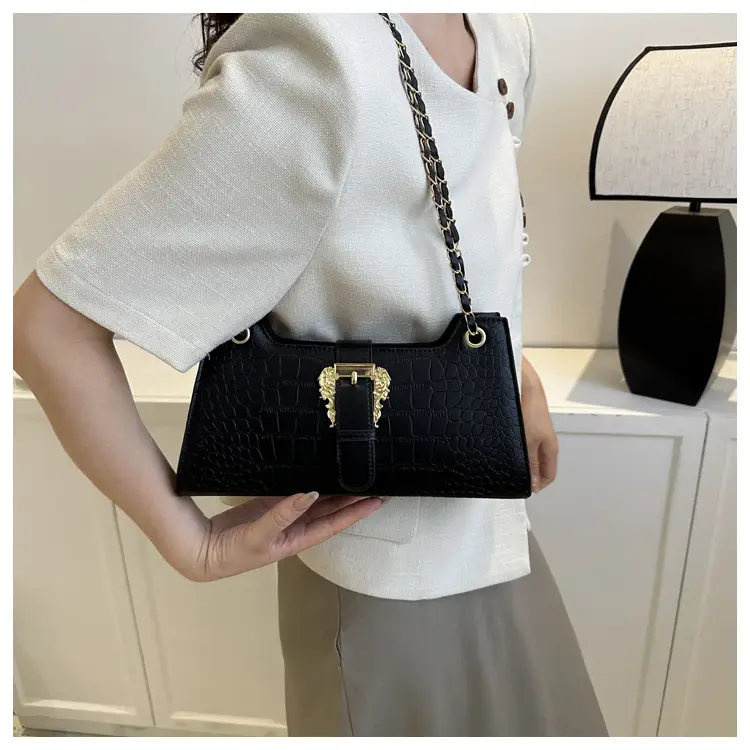 Black Crocodile Leather Shoulder Bag for Women — feature 24