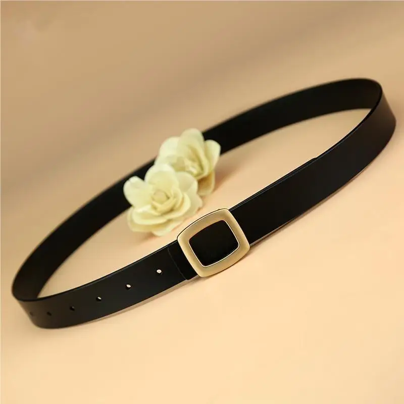 Women's Black Cowhide Belt Small All-Match Fashion - Image 3