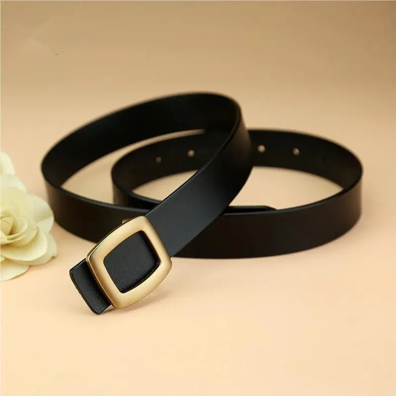 Women's Black Cowhide Belt Small All-Match Fashion - Image 4