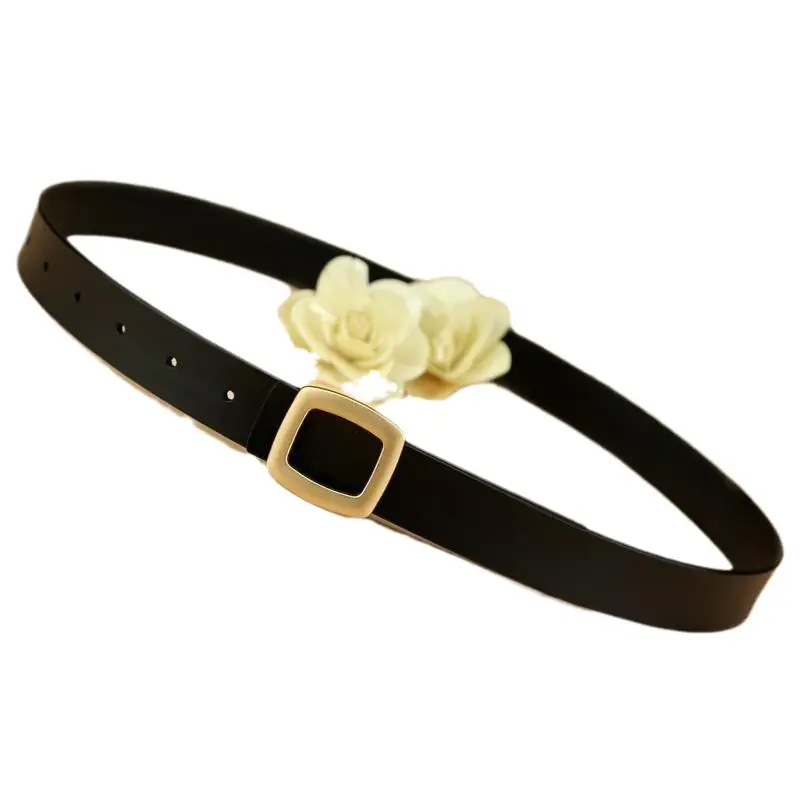 Women's Black Cowhide Belt Small All-Match Fashion - Image 6