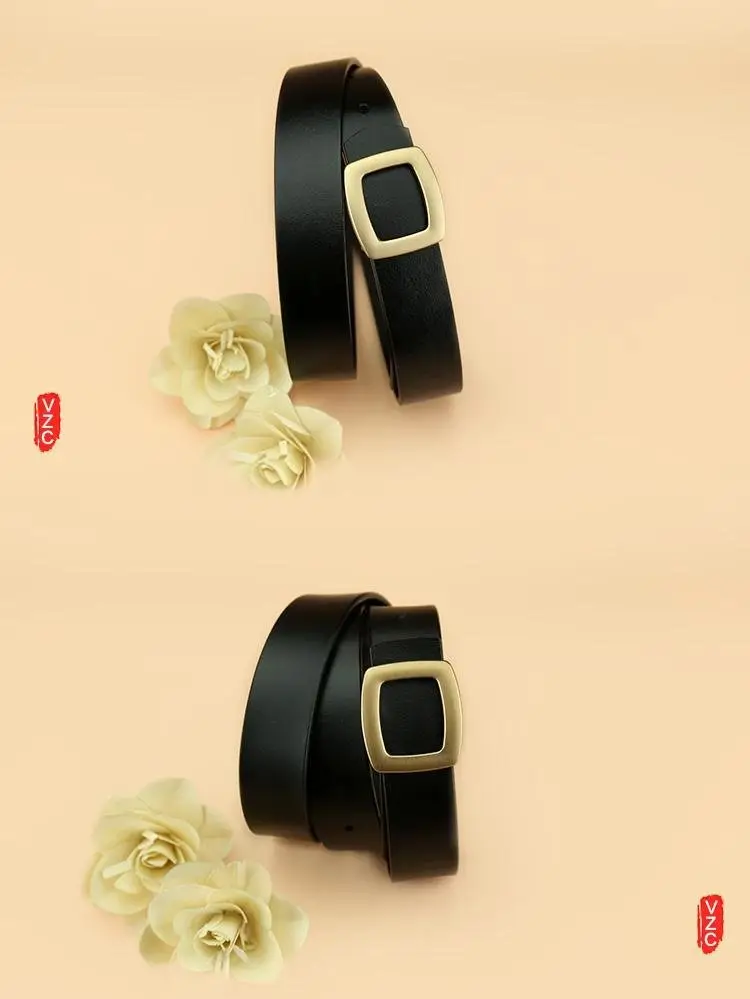Women's Black Cowhide Belt Small All-Match Fashion โ feature 7