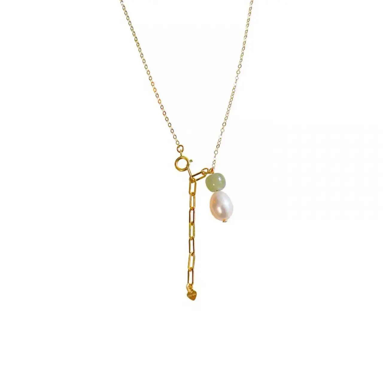 14k Gold Pearl Necklace with Jade Clasp