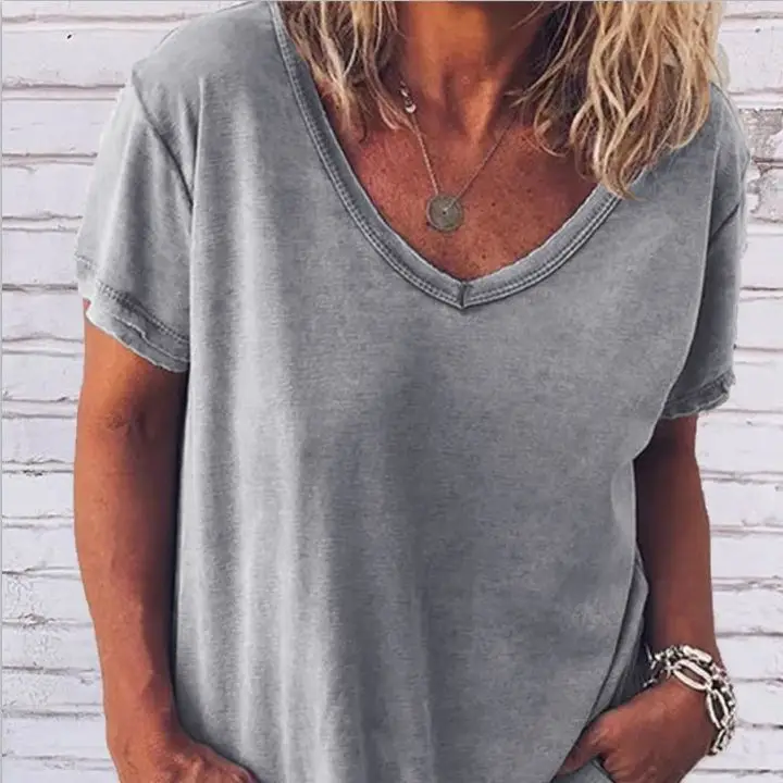 2025 V-Neck T-Shirt Grey Large Summer Wear - Image 7