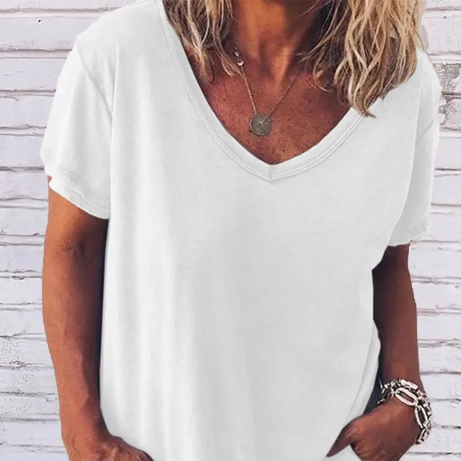 2025 V-Neck T-Shirt Grey Large Summer Wear - Image 8