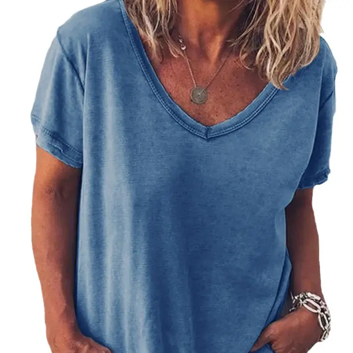 2025 V-Neck T-Shirt Grey Large Summer Wear - Image 11