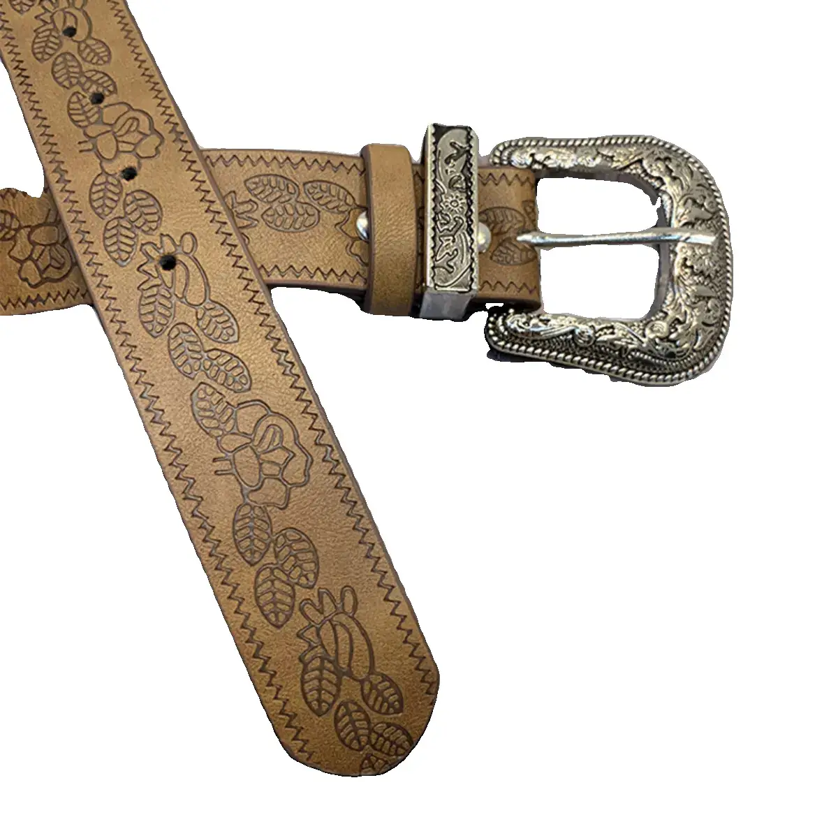 Women Brown Embossed Belt for Jeans Autumn Winter Y2K