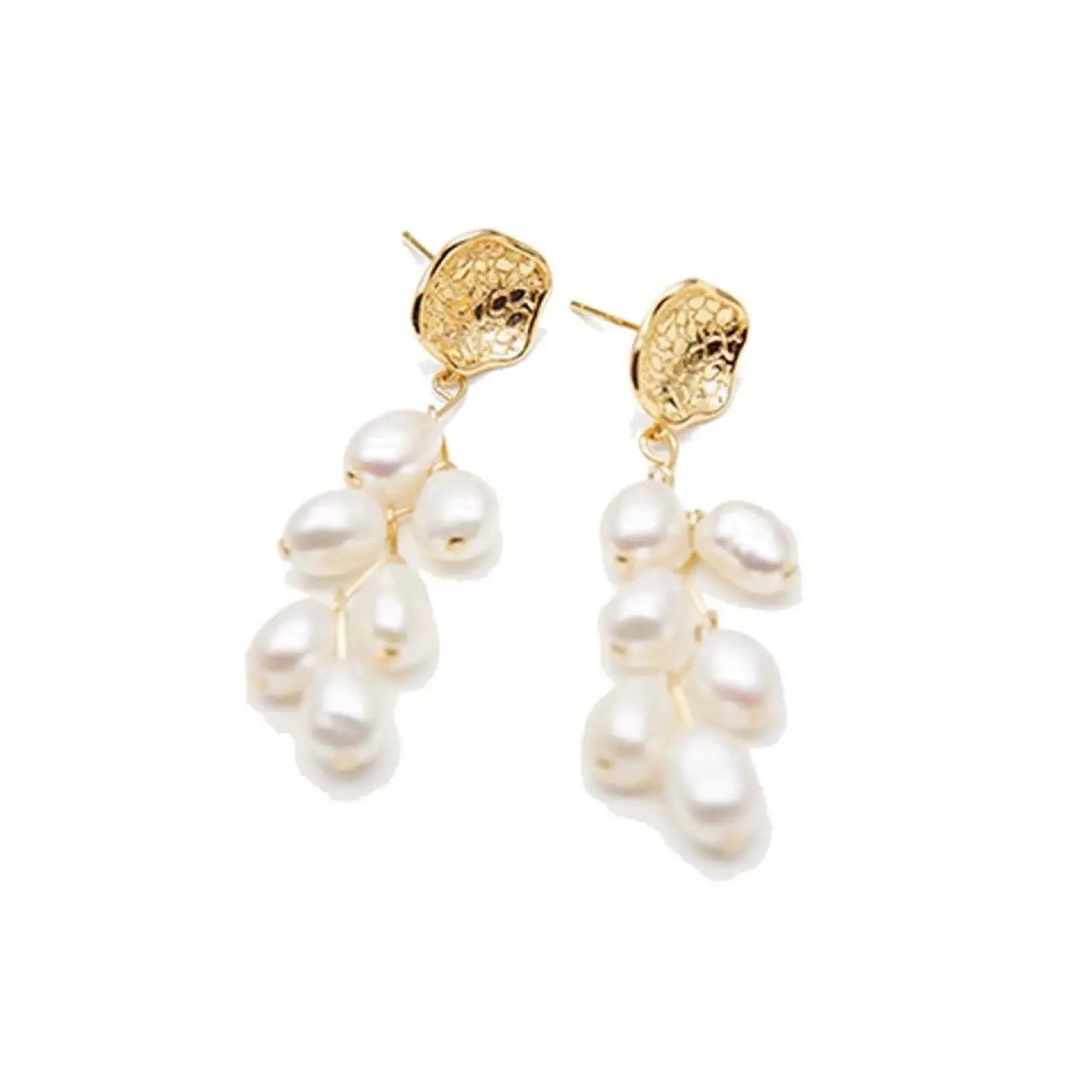 Natural Freshwater Baroque Pearl Pendant Earrings Multi-grain Wheat Silver Pin Earrings All-match Simple Panic Ear Studs for Women - Image 4