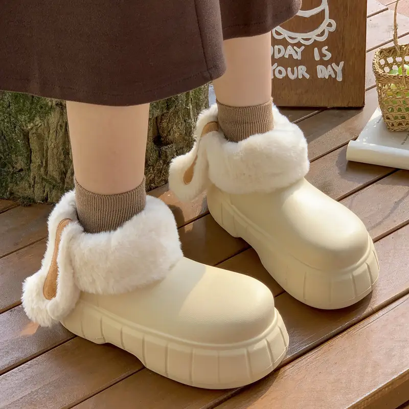 Women's Cotton Slippers with High Heel, Winter Warm, Fleece-Lined, Thick-Soled, Ultra-Comfortable, Outdoor Boots, Cotton Shoes with Rabbit Ears, Thick Sole, Non-Slip - Image 5