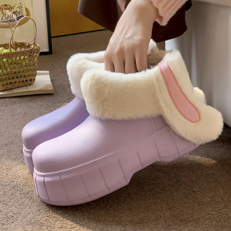 Women's Cotton Slippers with High Heel, Winter Warm, Fleece-Lined, Thick-Soled, Ultra-Comfortable, Outdoor Boots, Cotton Shoes with Rabbit Ears, Thick Sole, Non-Slip - Image 6