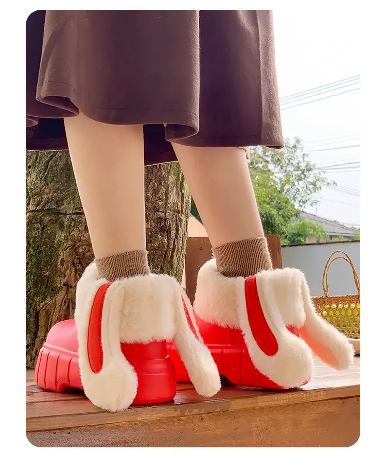 Women's Cotton Slippers with High Heel, Winter Warm, Fleece-Lined, Thick-Soled, Ultra-Comfortable, Outdoor Boots, Cotton Shoes with Rabbit Ears, Thick Sole, Non-Slip — feature 10