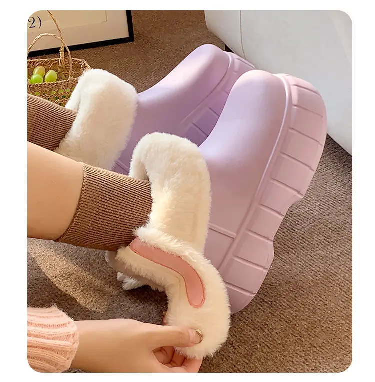 Women's Cotton Slippers with High Heel, Winter Warm, Fleece-Lined, Thick-Soled, Ultra-Comfortable, Outdoor Boots, Cotton Shoes with Rabbit Ears, Thick Sole, Non-Slip — feature 5