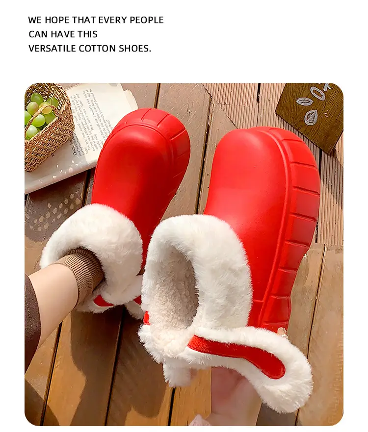 Women's Cotton Slippers with High Heel, Winter Warm, Fleece-Lined, Thick-Soled, Ultra-Comfortable, Outdoor Boots, Cotton Shoes with Rabbit Ears, Thick Sole, Non-Slip — feature 9