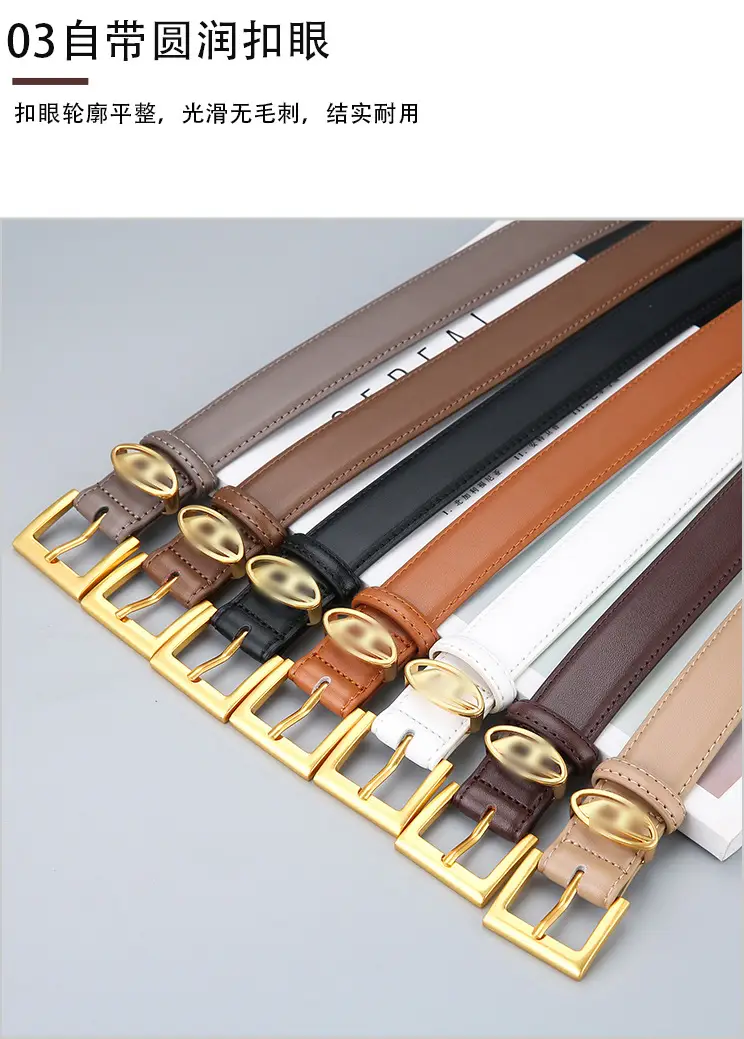 Fashionable Women's Leather Belt with Gold Buckle — feature 10