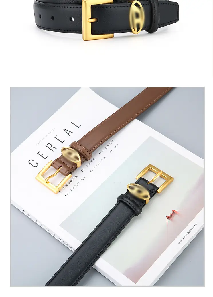 Fashionable Women's Leather Belt with Gold Buckle — feature 4