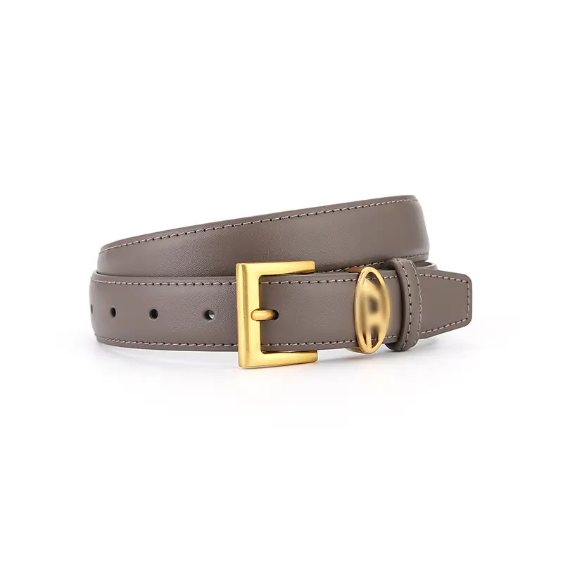 Fashionable Women's Leather Belt with Gold Buckle