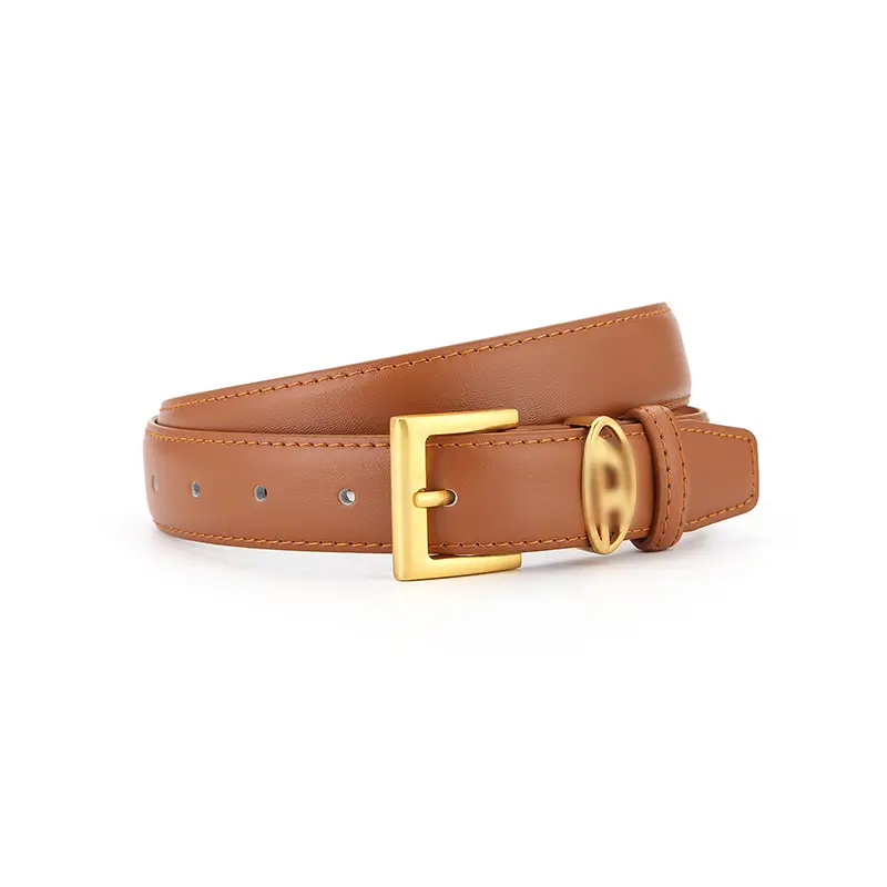 Fashionable Women's Leather Belt with Gold Buckle