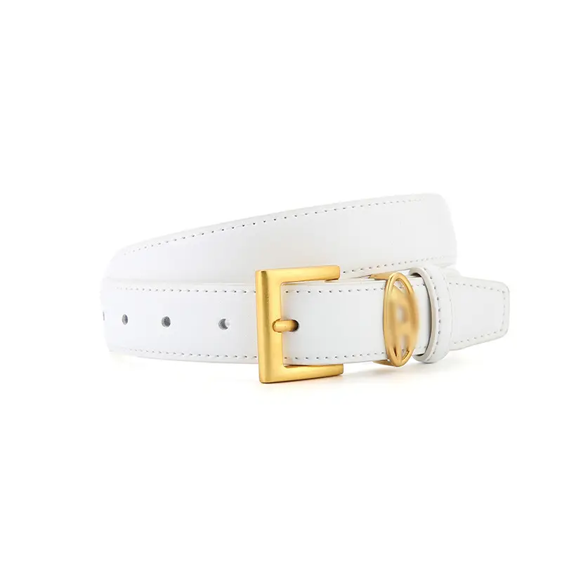 Fashionable Women's Leather Belt with Gold Buckle
