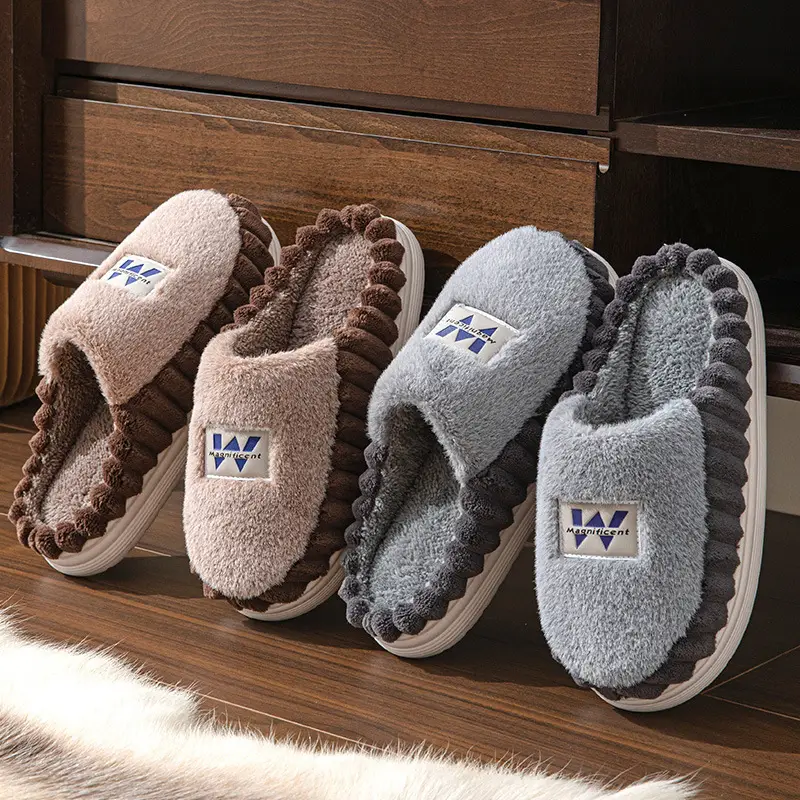 Home cotton slippers men's plus size thick bottom winter room velvet warm non-slip cotton slippers high-end shoes wholesale - Image 6