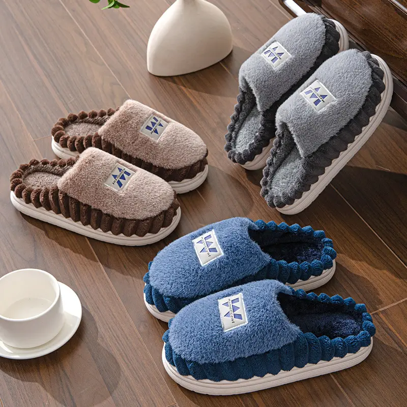 Home cotton slippers men's plus size thick bottom winter room velvet warm non-slip cotton slippers high-end shoes wholesale - Image 7