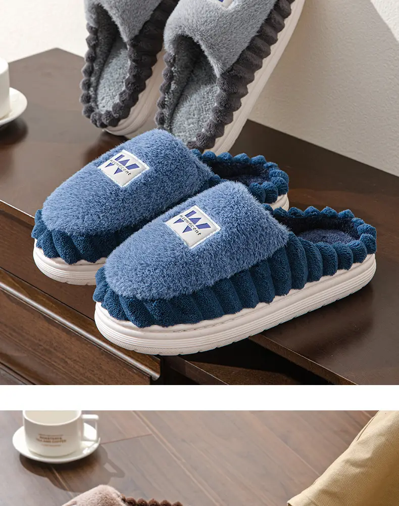 Home cotton slippers men's plus size thick bottom winter room velvet warm non-slip cotton slippers high-end shoes wholesale — feature 16