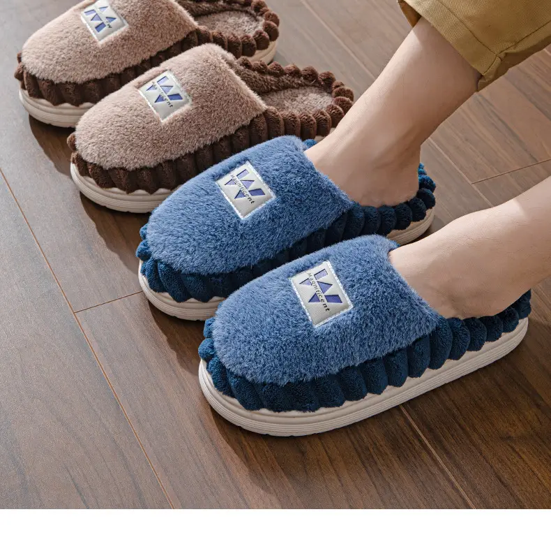 Home cotton slippers men's plus size thick bottom winter room velvet warm non-slip cotton slippers high-end shoes wholesale — feature 17