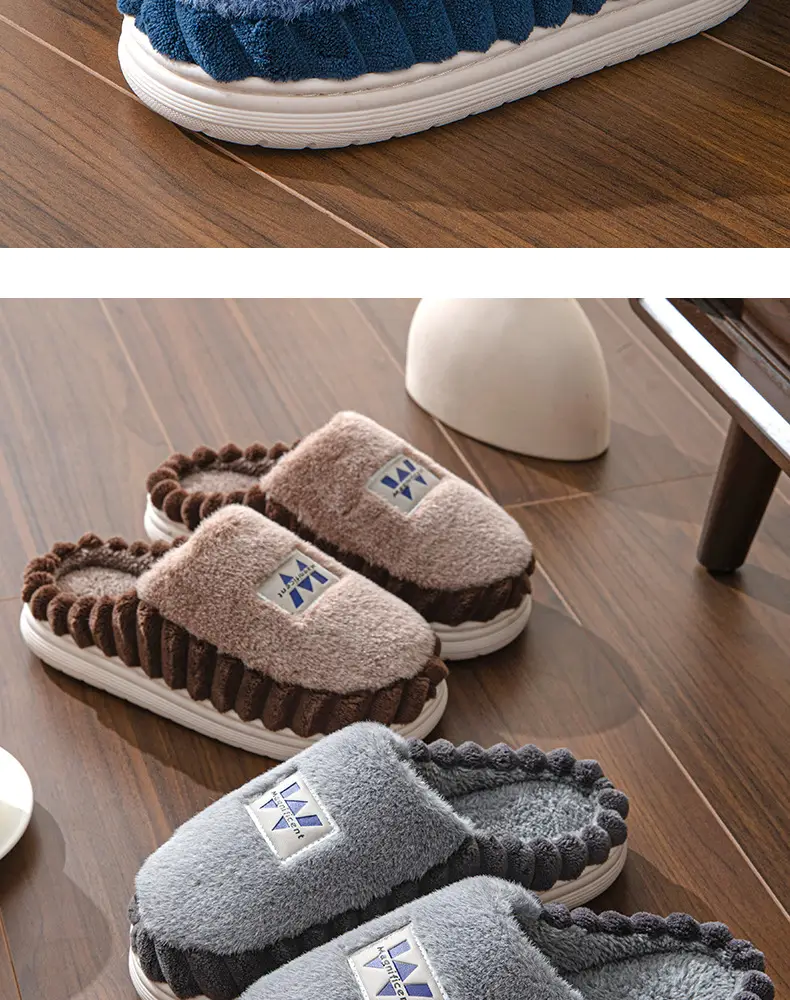 Home cotton slippers men's plus size thick bottom winter room velvet warm non-slip cotton slippers high-end shoes wholesale — feature 3