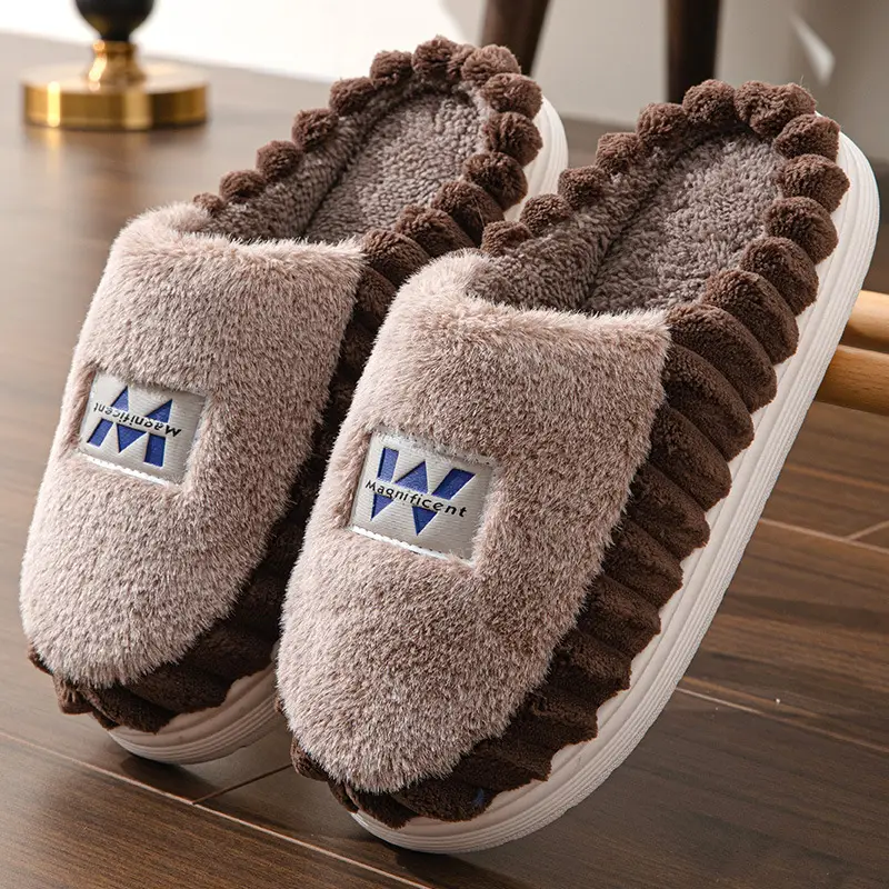Home cotton slippers men's plus size thick bottom winter room velvet warm non-slip cotton slippers high-end shoes wholesale - Image 3