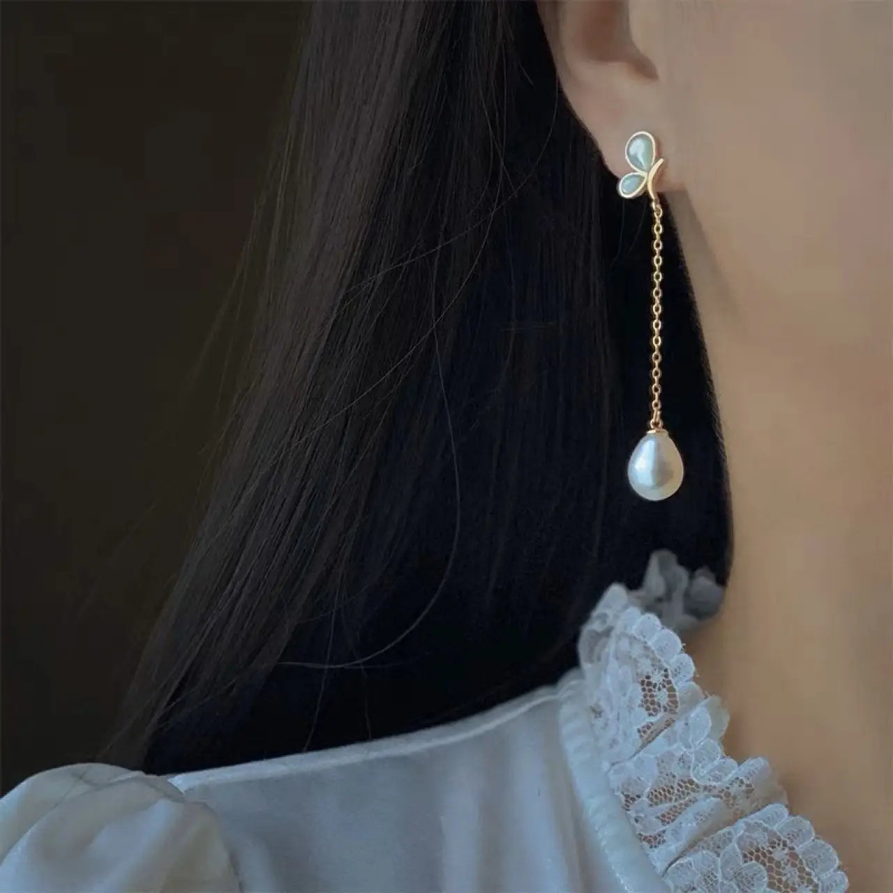 Butterfly Pearl Earrings for Women 925 Silver - Image 4