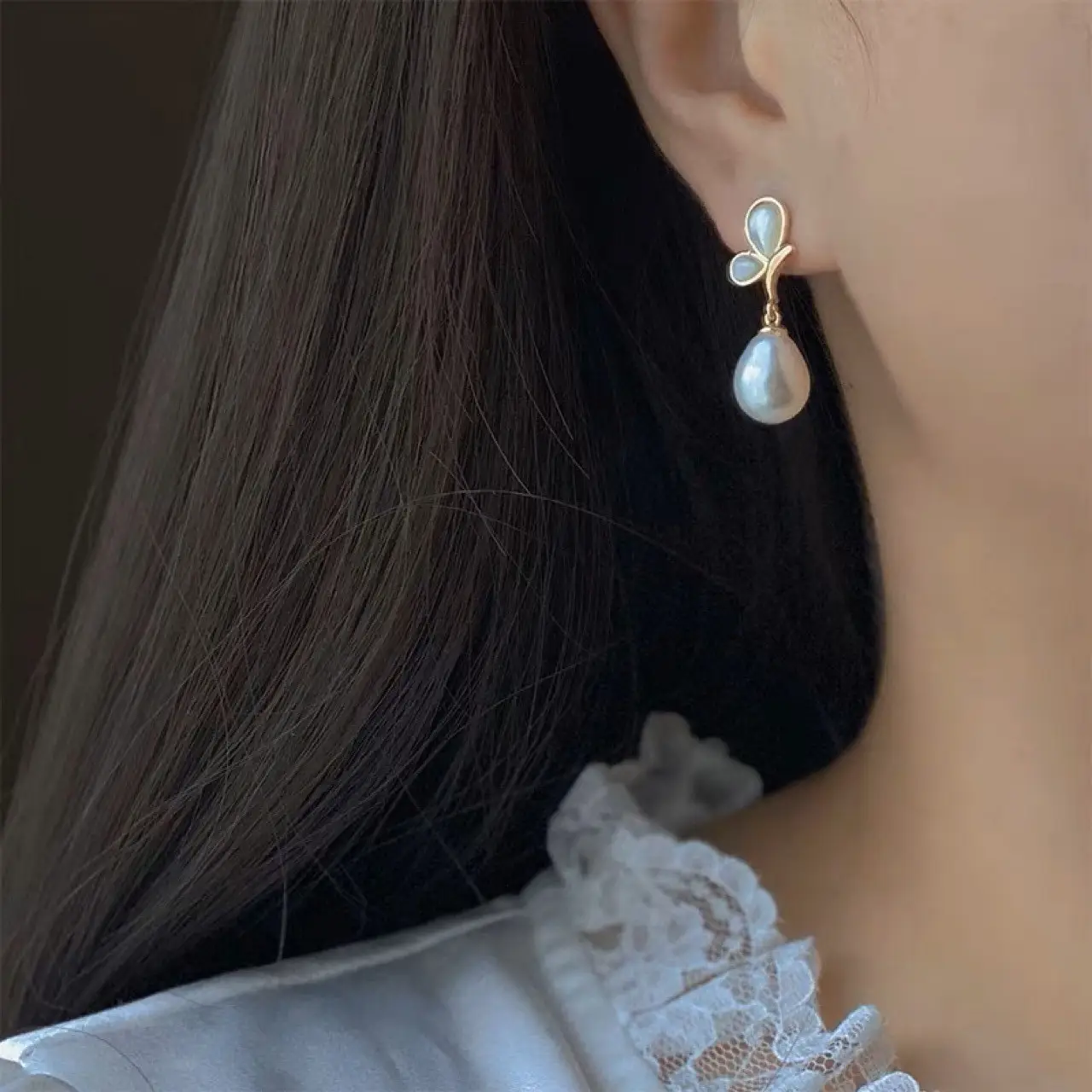 Butterfly Pearl Earrings for Women 925 Silver - Image 2
