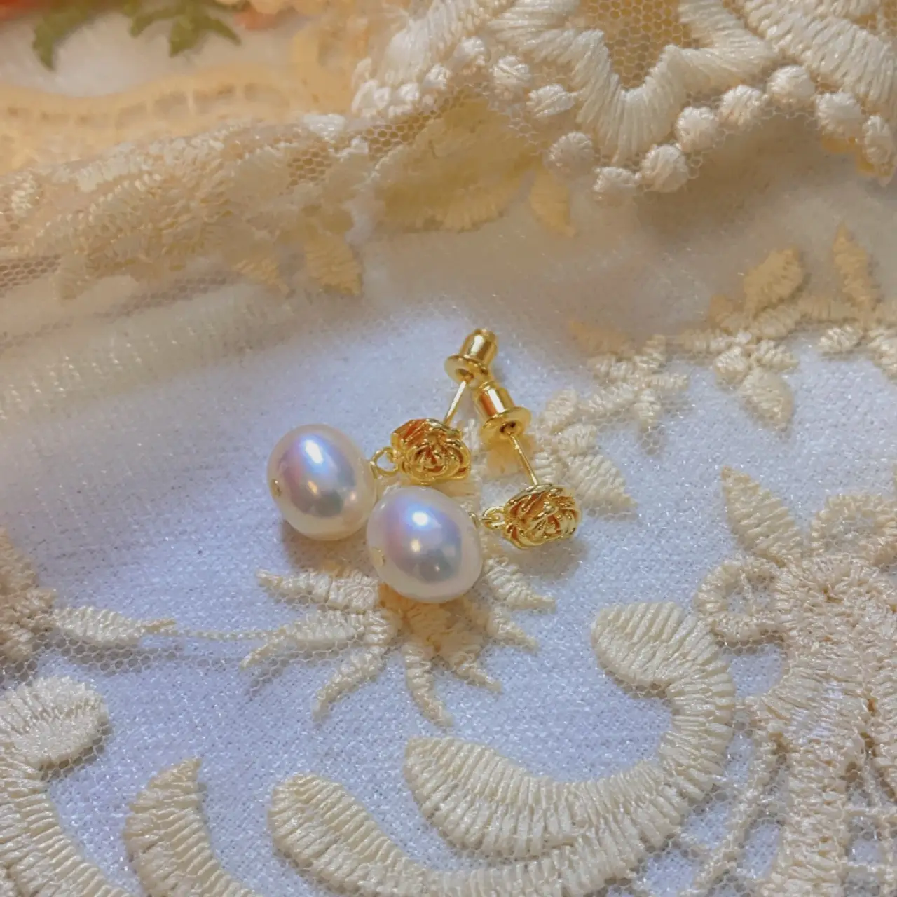 Copper Gold Pearl Earrings for Women - Image 2