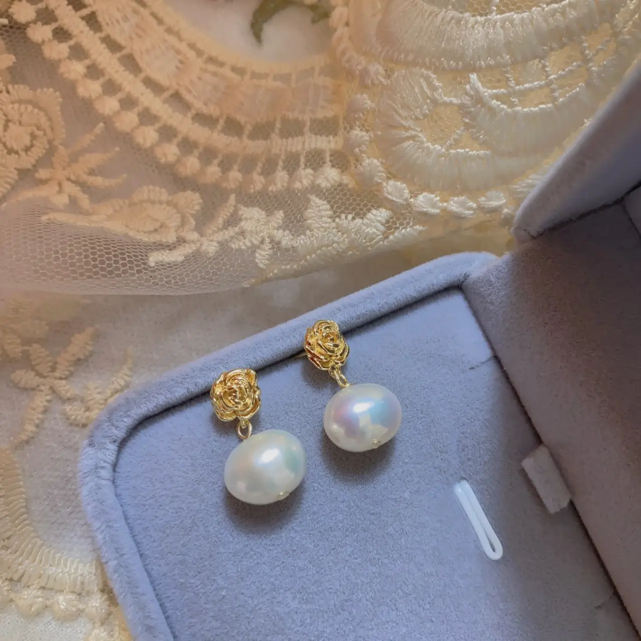 Copper Gold Pearl Earrings for Women - Image 3