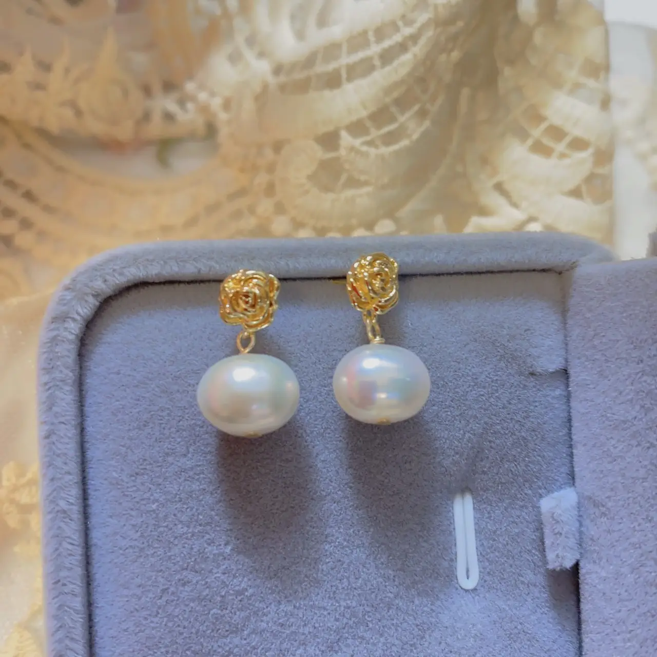 Copper Gold Pearl Earrings for Women - Image 4