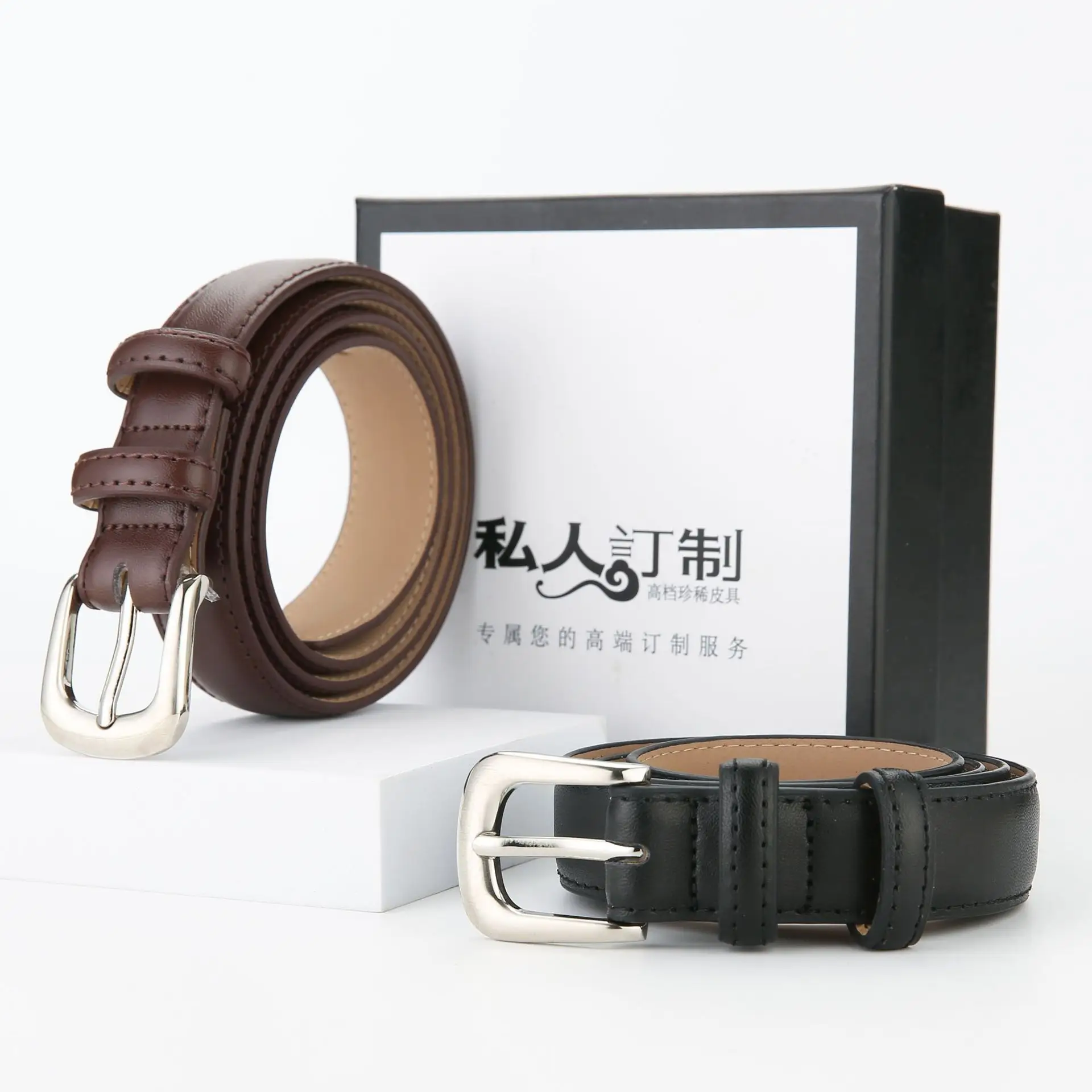 Women's Black Leather Belt with Gold Buckle - Image 10