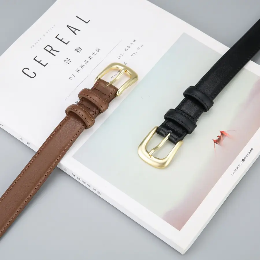 Women's Black Leather Belt with Gold Buckle - Image 13