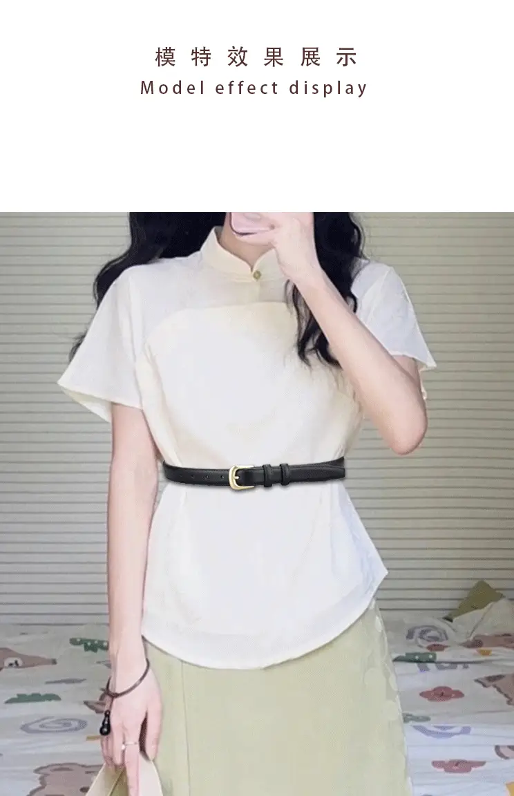 Women's Black Leather Belt with Gold Buckle β feature 1