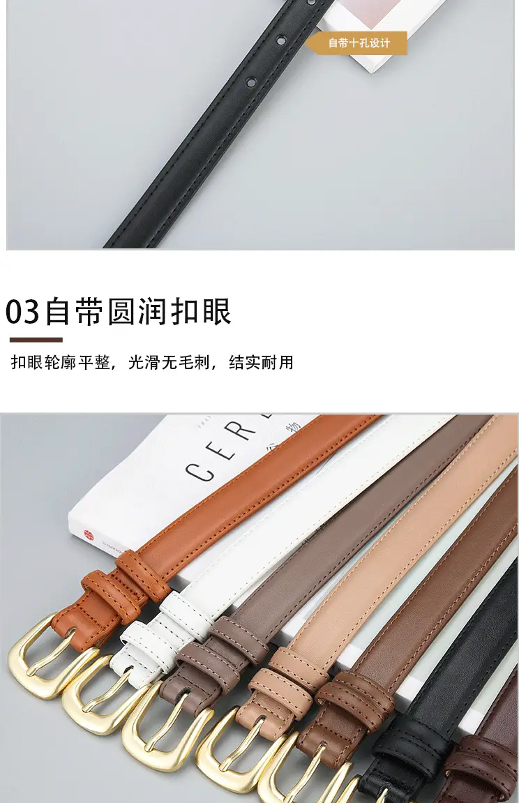 Women's Black Leather Belt with Gold Buckle β feature 10