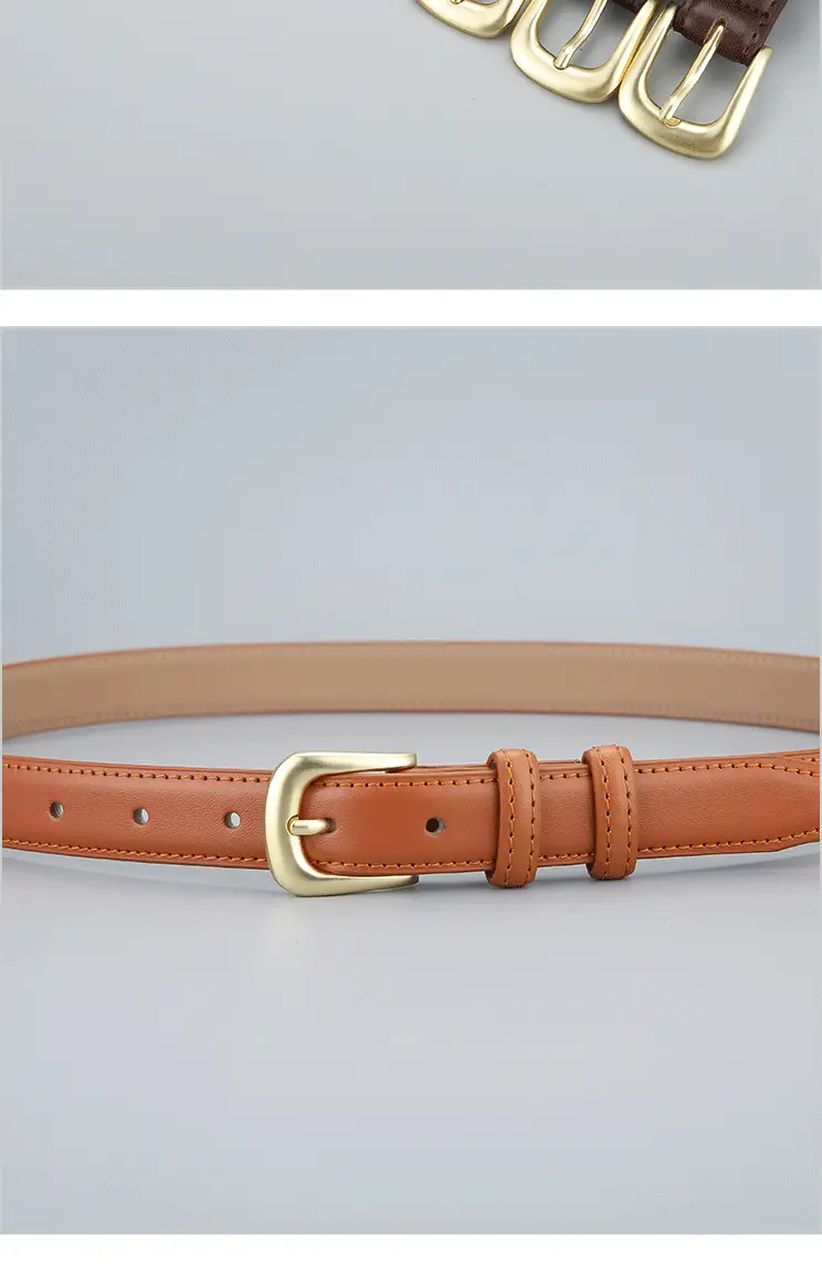 Women's Black Leather Belt with Gold Buckle β feature 11