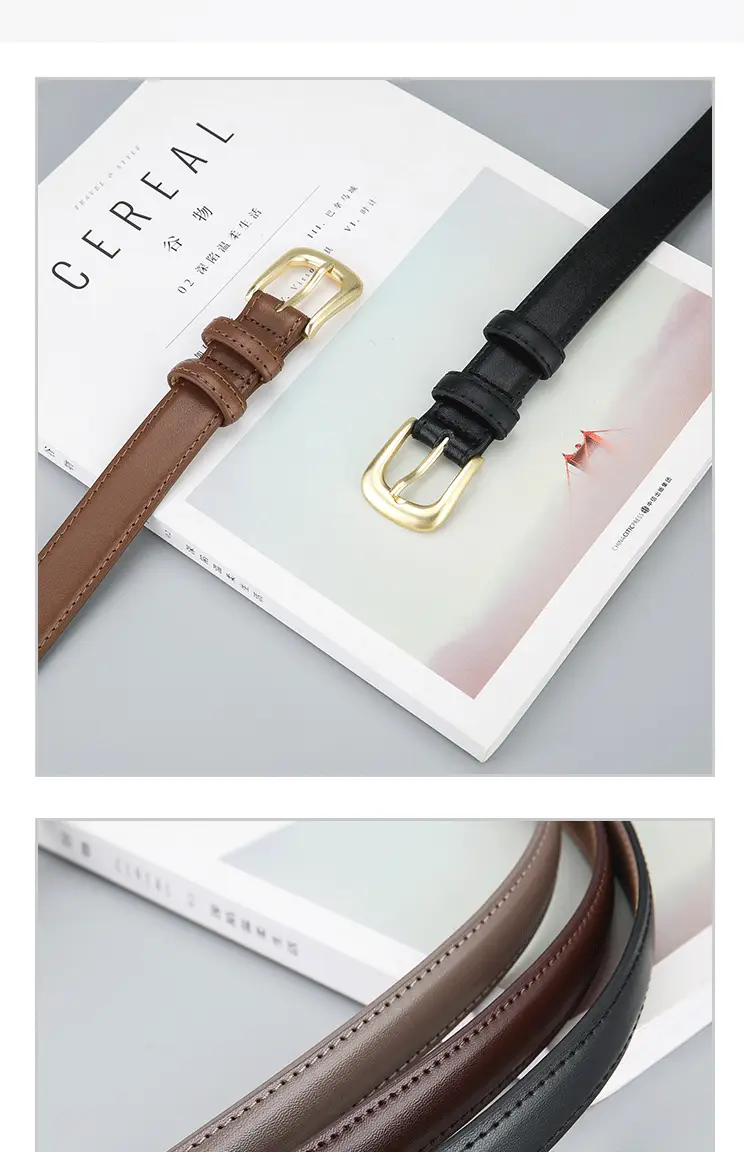 Women's Black Leather Belt with Gold Buckle β feature 4