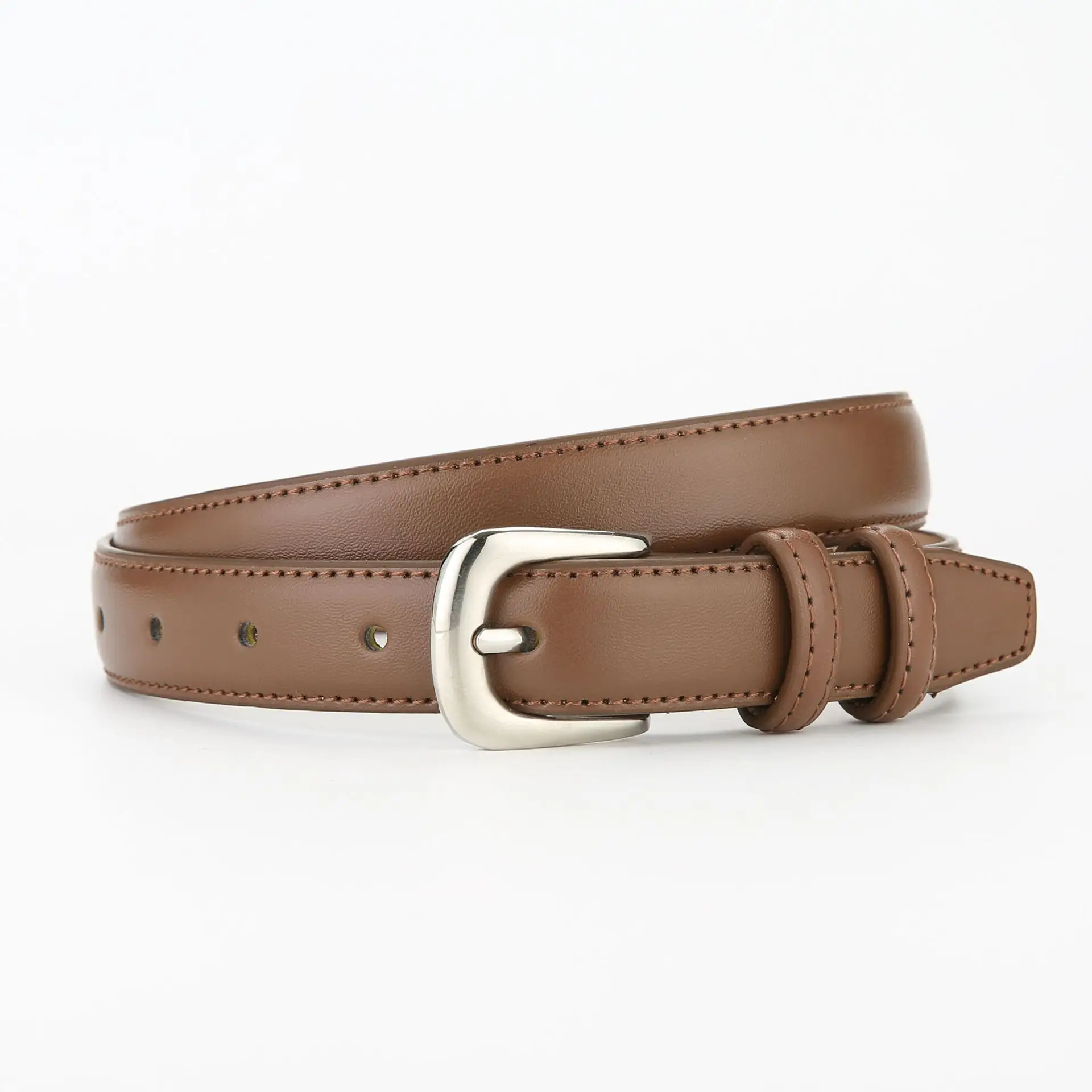 Women's Black Leather Belt with Gold Buckle - Image 6