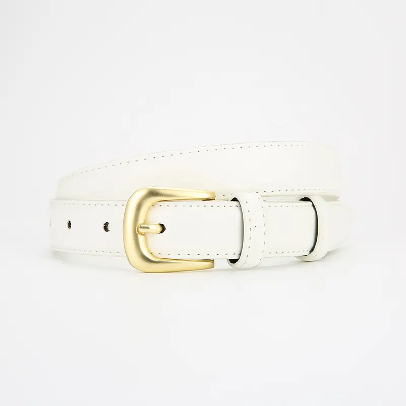 Women's Black Leather Belt with Gold Buckle - Image 2