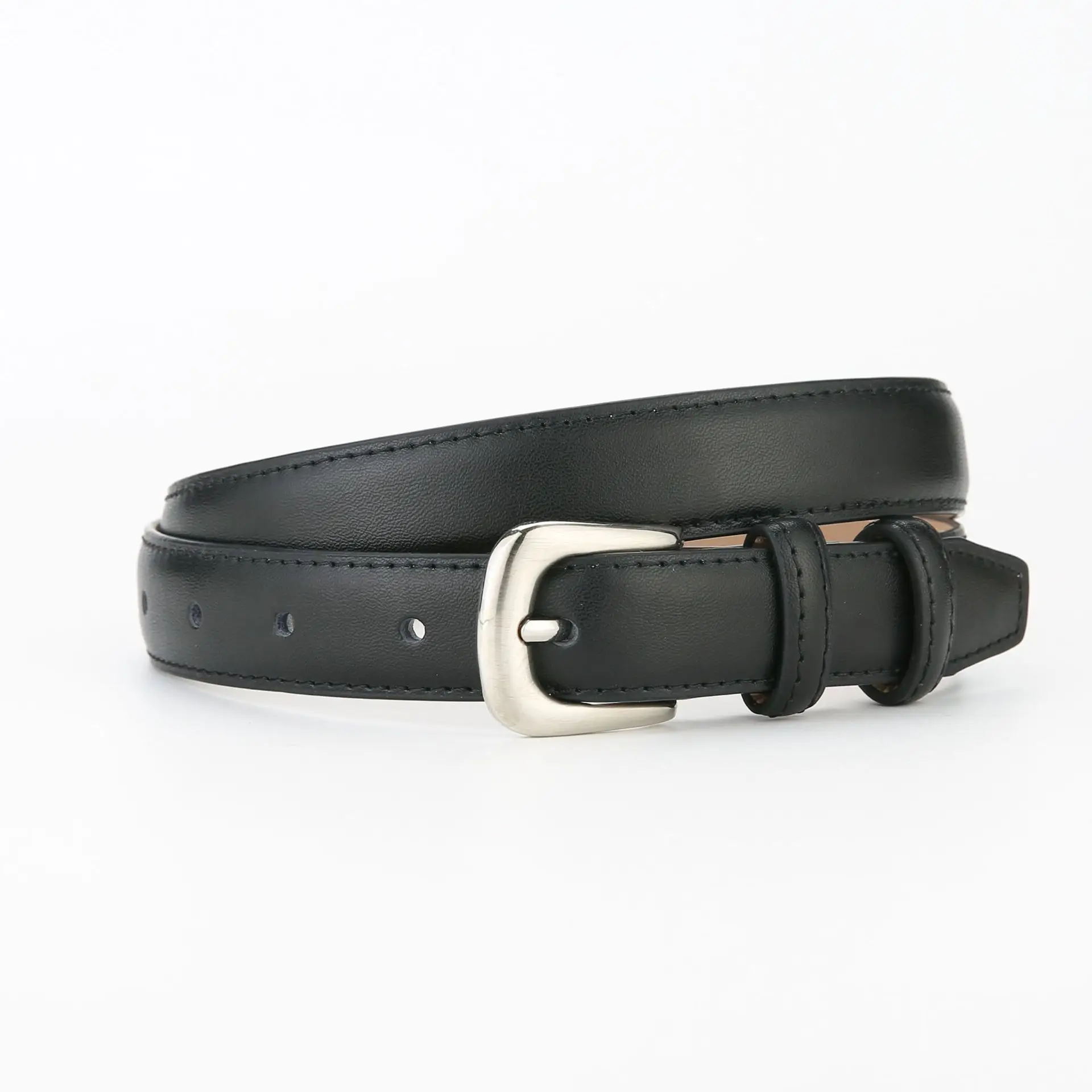 Women's Black Leather Belt with Gold Buckle - Image 3