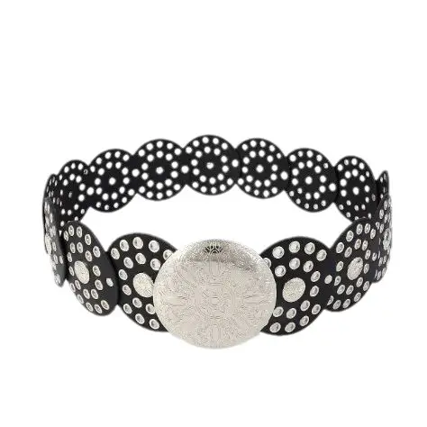 Women's Black Polka Dot Crossbody Belt with Round Button